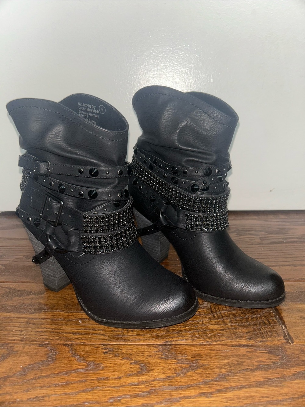 Black rhinestone and studded booties